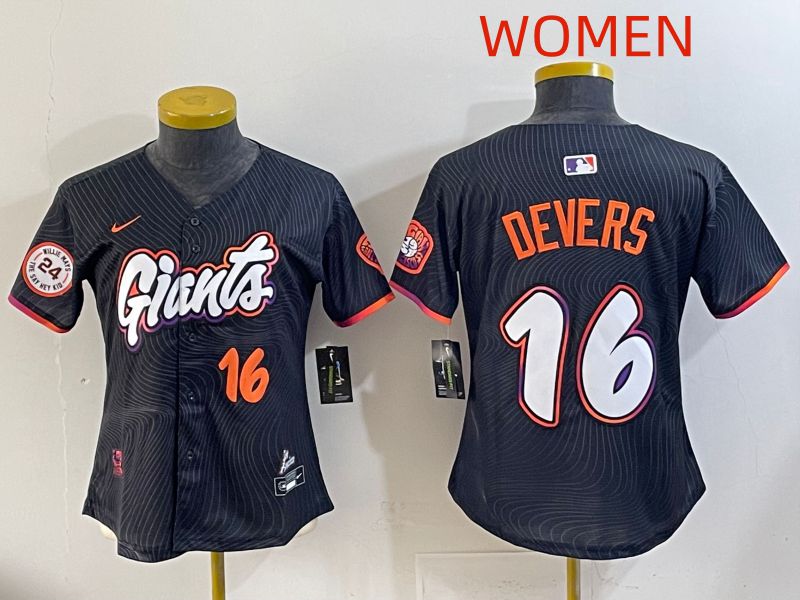 Women 2025 San Francisco Giants #16 Devers Black Joint Name Nike MLB Jersey style 010